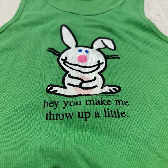 Happy Bunny Y2K Green Ribbed Tank Jim Benton Size XL fits like L VGUC - Picture 3 of 5